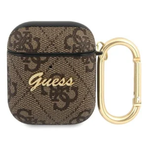 Guess AirPods cover brown / brown 4G Script Metal Collection