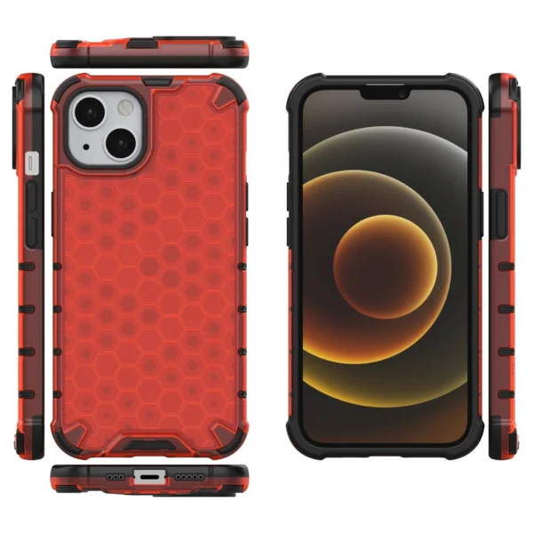 Honeycomb Case armor cover with TPU Bumper for iPhone 13 red