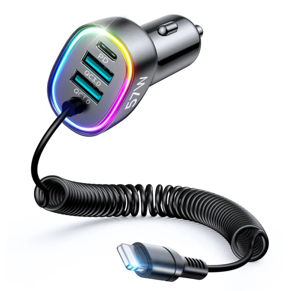 Joyroom fast car charger 4 in 1 PD, QC3.0, AFC, FCP with Lightning cable 1.6m 57W black (JR-CL20)