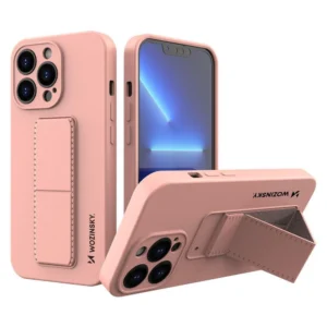 Kickstand Case iPhone 13 mini pink silicone case with stand