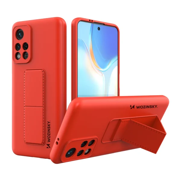 Kickstand Case Silicone Stand Cover for Xiaomi Poco M4 Pro 5G red