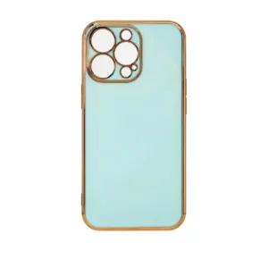 Lighting Color Case for iPhone 12 Pro Max, gel cover with a gold frame, mint