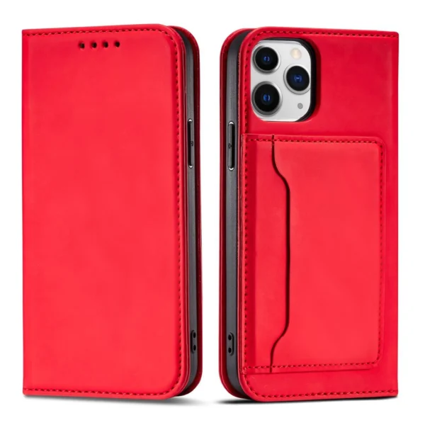 Magnet Card Case for iPhone 12 cover card wallet card stand red