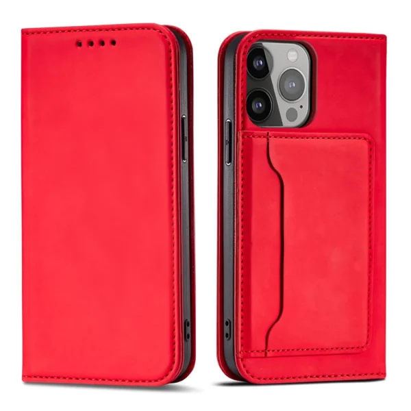 Magnet Card Case for iPhone 13 Pro Max Pouch Card Wallet Card Holder Red