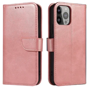 Magnet Case elegant bookcase type case with kickstand for iPhone 13 Pro pink