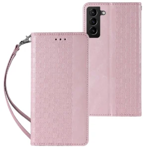 Magnet Strap Case Case for Samsung Galaxy S22 Ultra Pouch Wallet + Mini Lanyard Pendant Pink