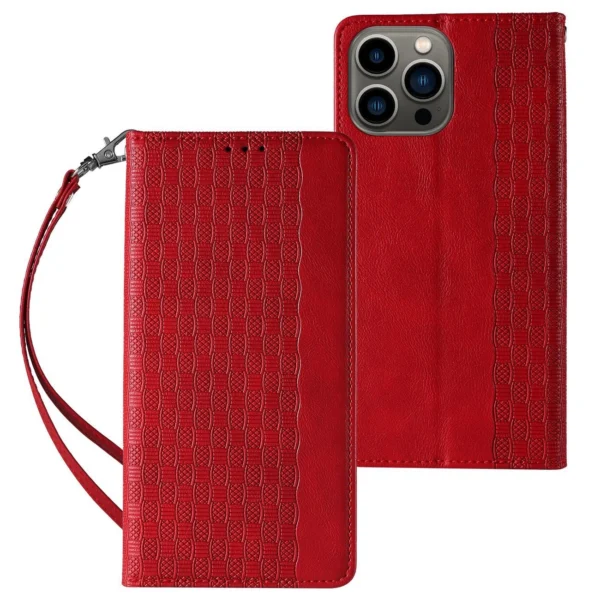 Magnet Strap Case for iPhone 12 Pro Pouch Wallet + Mini Lanyard Pendant Red