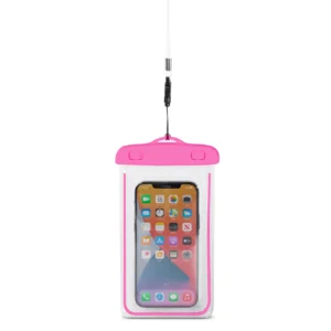 PVC waterproof phone case with lanyard – pink