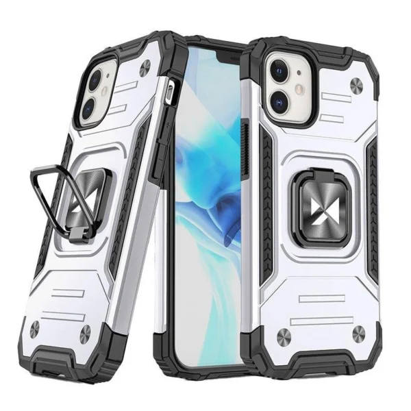 Ring Armor case for iPhone 14 armored cover magnetic holder ring silver