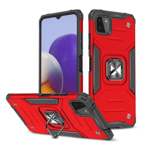 Ring Armor Case Kickstand Tough Rugged Cover for Samsung Galaxy A22 4G red