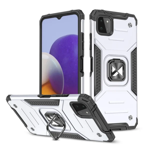 Ring Armor Case Kickstand Tough Rugged Cover for Samsung Galaxy A22 4G silver