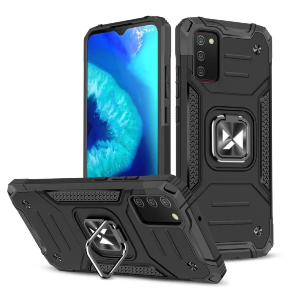 Ring Armor tough hybrid case cover + magnetic holder for Samsung Galaxy A03s black