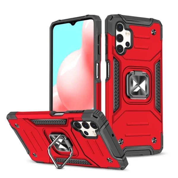 Ring Armor tough hybrid case cover + magnetic holder for Samsung Galaxy A73 red