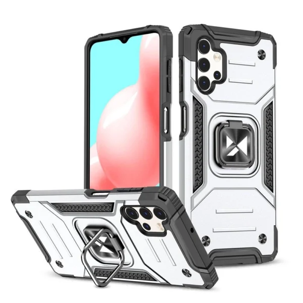 Ring Armor tough hybrid case cover + magnetic holder for Samsung Galaxy A73 silver