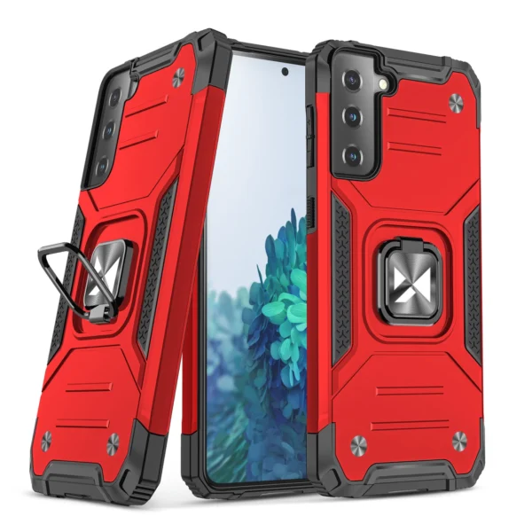 Ring Armor tough hybrid case cover + magnetic holder for Samsung Galaxy S22 red