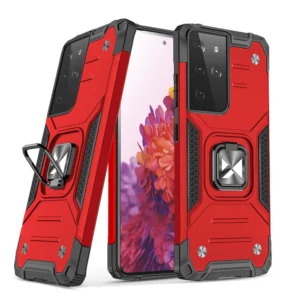 Ring Armor tough hybrid case cover + magnetic holder for Samsung Galaxy S22 Ultra red