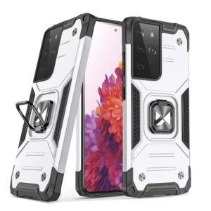 Ring Armor tough hybrid case cover + magnetic holder for Samsung Galaxy S22 Ultra silver