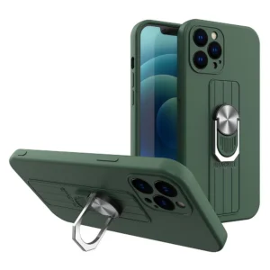 Ring Case silicone case with finger grip and stand for iPhone 12 mini dark green