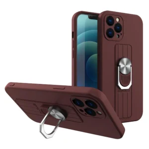 Ring Case silicone case with finger grip and stand for iPhone 13 Pro brown