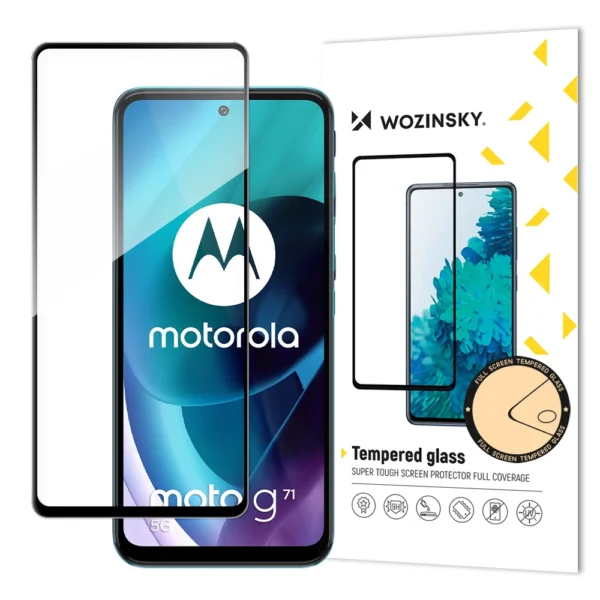 Tempered Glass Full Glue Super Tough Screen Protector Full Coveraged with Frame Case Friendly for Motorola Moto G71 5G black