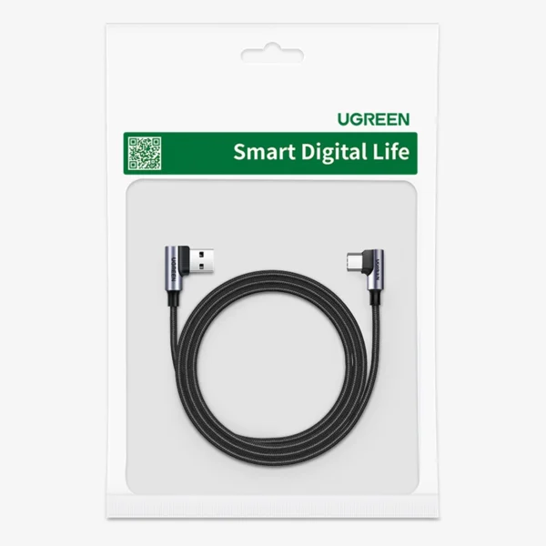 Ugreen 90° angled cable USB C - USB 2.0 480Mbps 3A 3m black (US176)