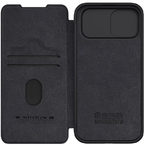 Nillkin Qin Pro Leather Flip Case for iPhone 15 with Camera Protector - Black