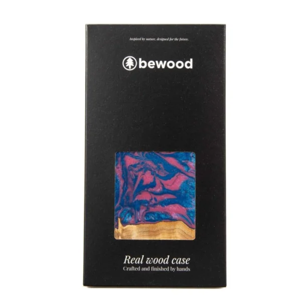 Wood and resin case for iPhone 15 Bewood Unique Vegas - pink and blue