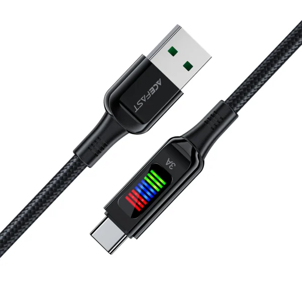 Acefast C7-04 USB-A USB-C 60W 1.2m cable with display - black