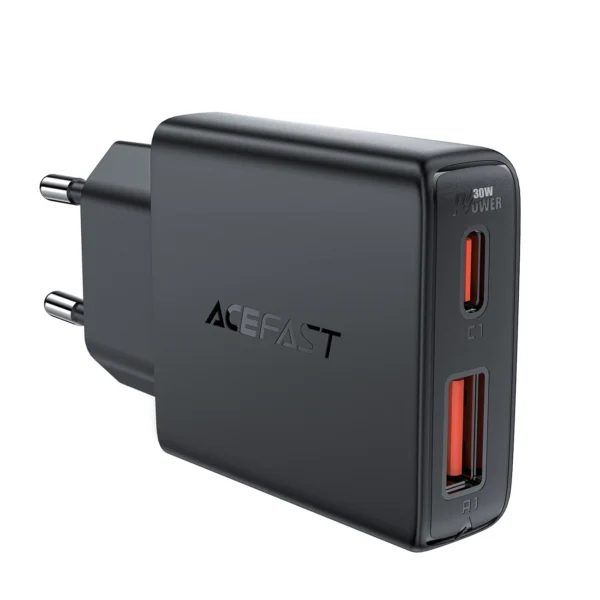 Acefast A69 PD 30W GaN USB-A USB-C wall charger - black