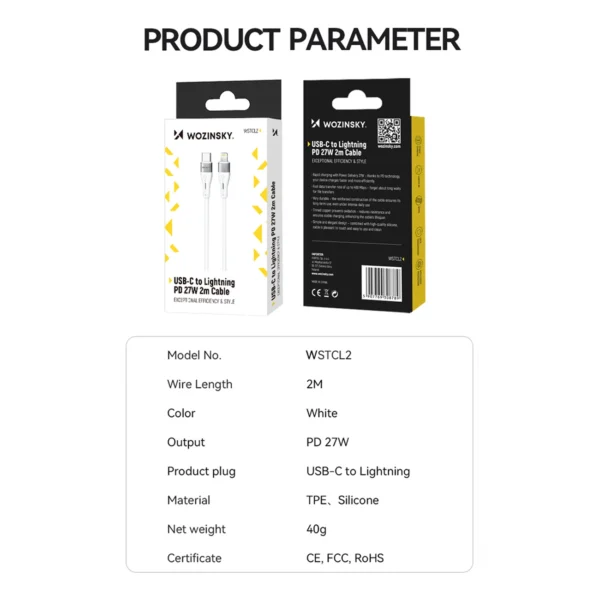 WSTCL1 Lightning / USB-C PD 27W cable 1 m - white