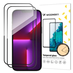 2pcs Full Screen Tempered Glass with Frame Case Friendly Full Glue iPhone 15 – Black