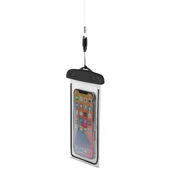 PVC waterproof phone case with lanyard - black