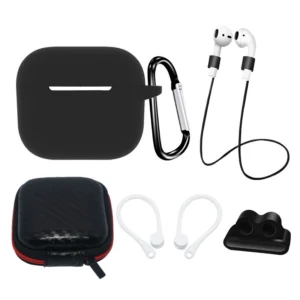 AirPods 3 Silicone Case Set + Case/Ear Hook/Neck Strap/Watch Strap Holder/Carabiner Clasp – black