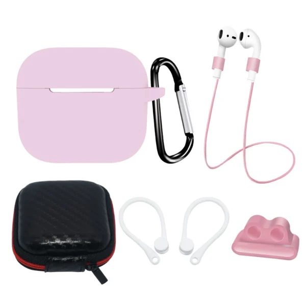 AirPods 3 Silicone Case Set + Case/Ear Hook/Neck Strap/Watch Strap Holder/Carabiner Clasp – pink