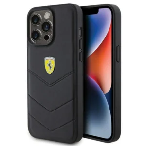 Ferrari Quilted Metal Logo case for iPhone 15 Pro Max – black