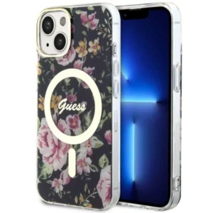 Guess Flower MagSafe case for iPhone 14 – black