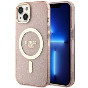 Guess Glitter Gold MagSafe case for iPhone 14 – pink