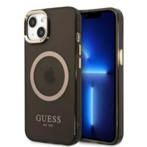 Guess Gold Outline Translucent MagSafe case for iPhone 13 – black