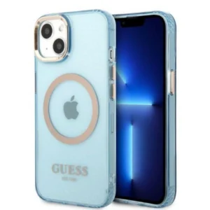 Guess Gold Outline Translucent MagSafe case for iPhone 13 – blue