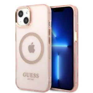 Guess Gold Outline Translucent MagSafe case for iPhone 13 – pink