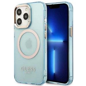 Guess Gold Outline Translucent MagSafe case for iPhone 13 Pro / iPhone 13 – blue