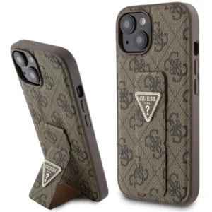 Guess Grip Stand 4G Triangle Strass case for iPhone 15 – brown