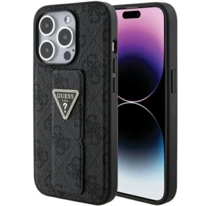 Guess Grip Stand 4G Triangle Strass case for iPhone 15 Pro Max – black