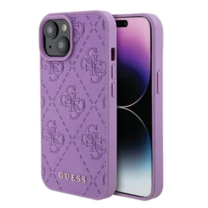 Guess iPhone 15 6.1" purple/light purple hardcase Leather 4G Stamped