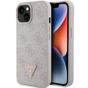 Guess Leather 4G Triangle Strass case for iPhone 15 – pink