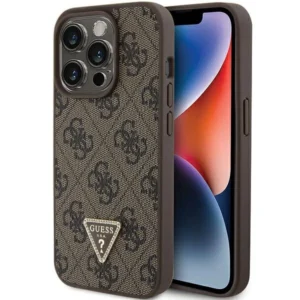 Guess Leather 4G Triangle Strass case for iPhone 15 Pro Max – brown