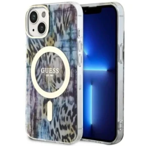 Guess Leopard MagSafe case for iPhone 14 – blue