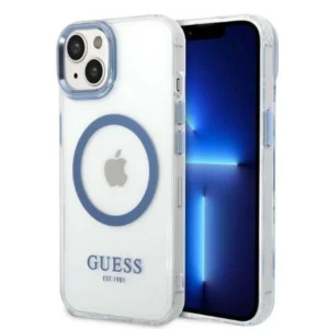 Guess Metal Outline MagSafe case for iPhone 14 Plus – blue