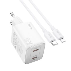 HOCO charger 2 x Type C + cable Type C to Lightning PD QC 45W GaN N42 white