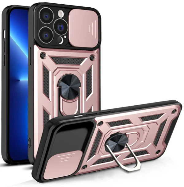 Hybrid Armor Camshield case for iPhone 13 Pro armored case with camera cover pink